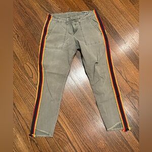 Pam & Gela Green Cargo Pants with Red and Yellow Stripes